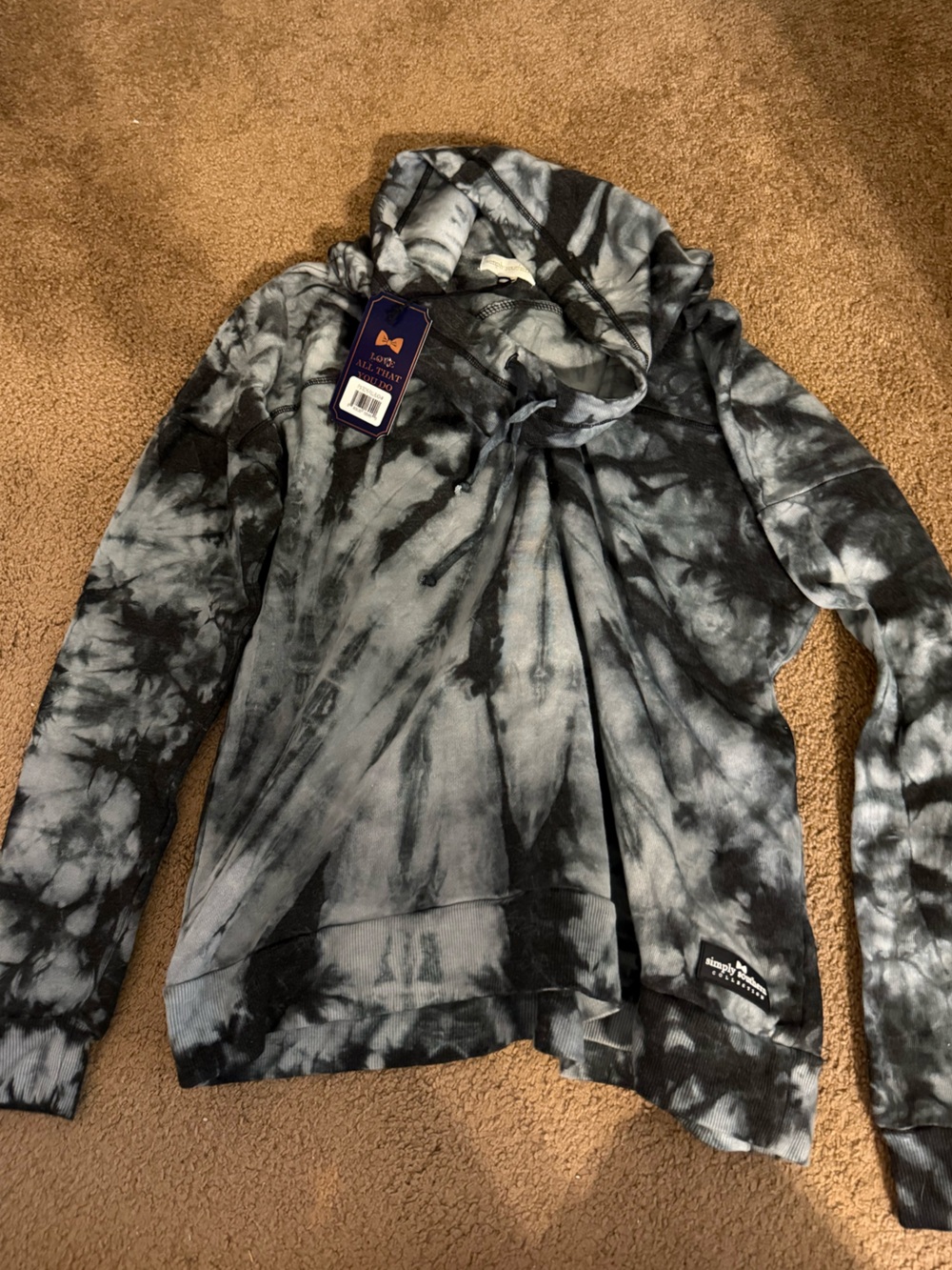 Simply Southern Black and Gray Tie-Dye Hoodie